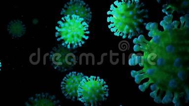 冠状病毒covid-19型、h1n1型、<strong>禽流感</strong>或猪流感在液体三维表现中平稳运动